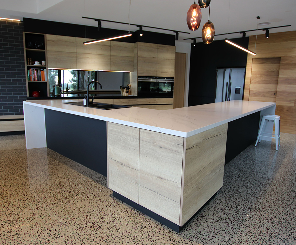 Large island bench in a modern custom kitchen